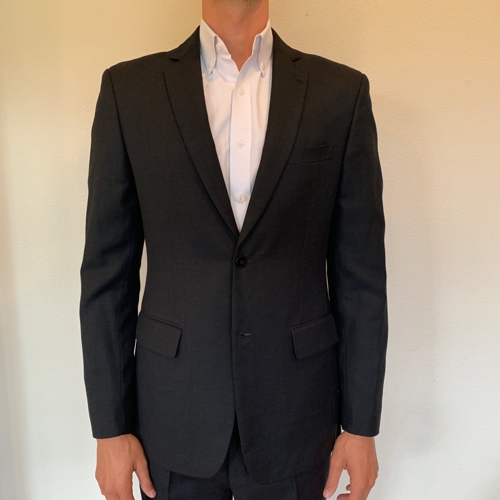 Dark grey bespoke suit for tall, slender man